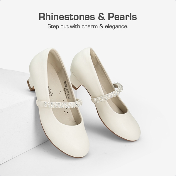 Girls' Rhinestone Mary Jane Low Heels - IVORY PU - 1